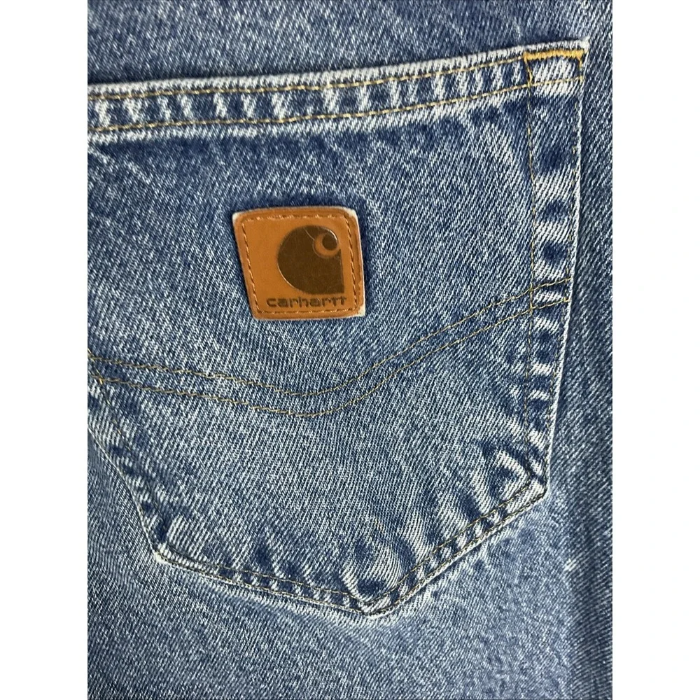 Carhartt Relaxed Fit Jeans Mens 38x30 Blue Workwear Heavyweight Denim Cotton Zip